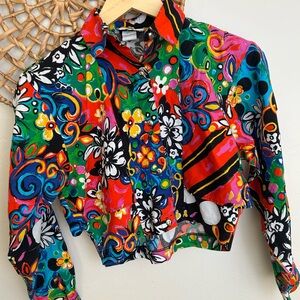 Vintage Banjo Colorful Floral and Abstract Patterned Shirt